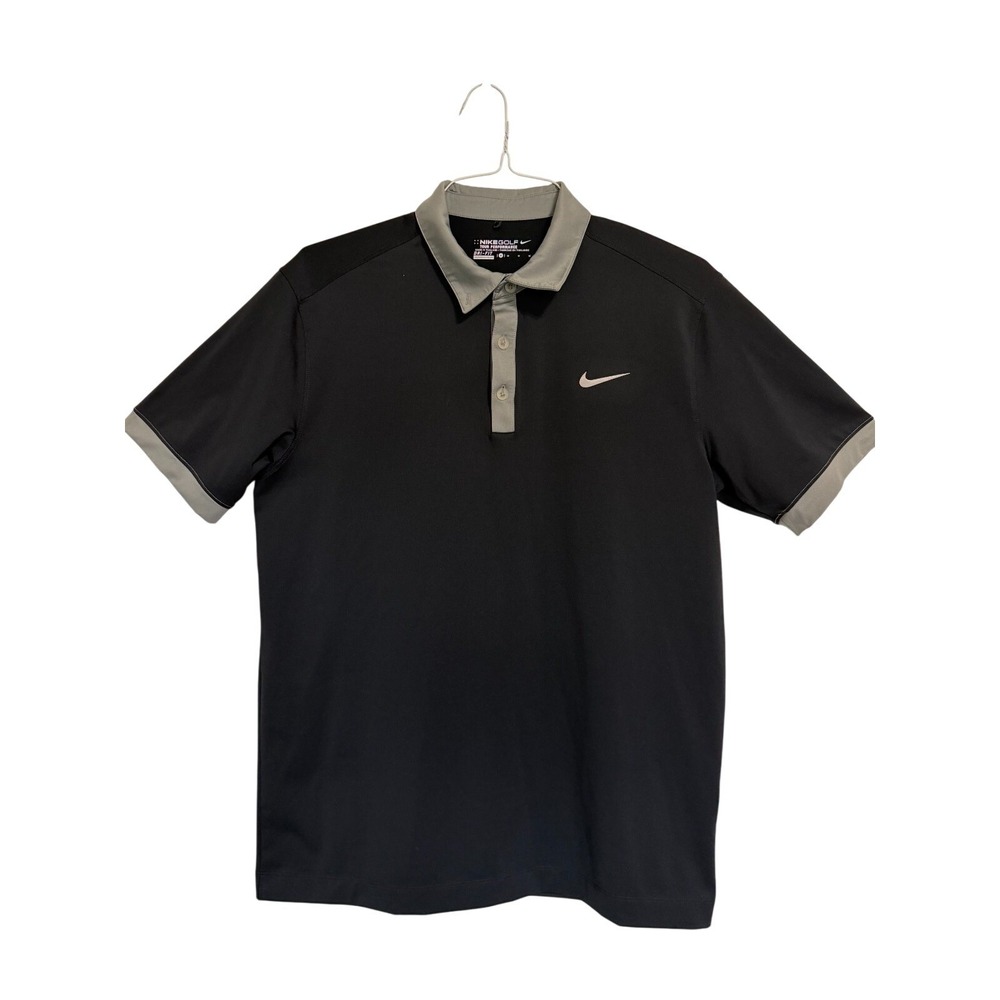Nike Golf Polo Shirt Mens Medium Black Gray Dri-FIT Tour Performance Short - Picture 4 of 8